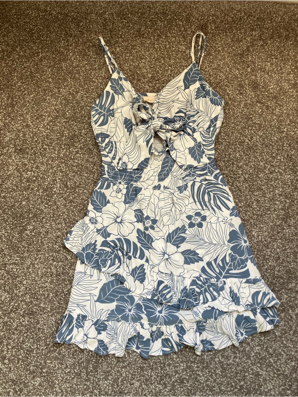 Ocean Drive Blue and White Floral Tie-Front Mini Dress